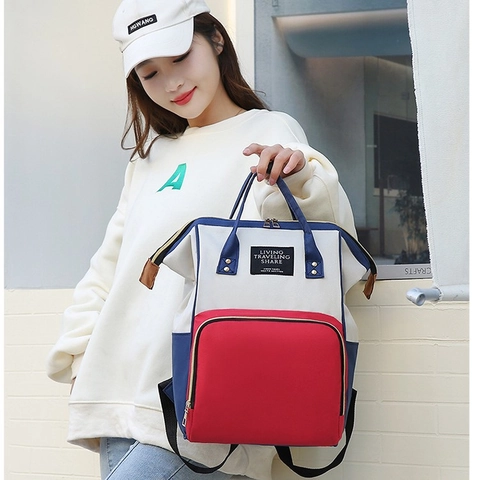 Zaino Per Pannolini In Nylon Impermeabile Grande Capacità Multifunzionale Blocco Di Colore Borsa Da Viaggio Per Mamme Genitori