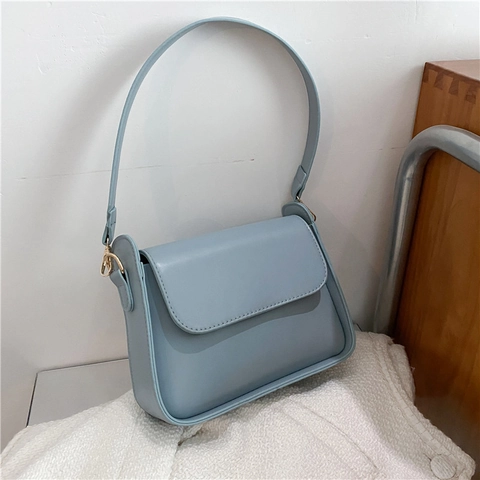 Women Crossbody Shoulder Bag PU Leather Flap Small Square Purse Retro Korean Style Solid Color Handbag With Gold Hardware