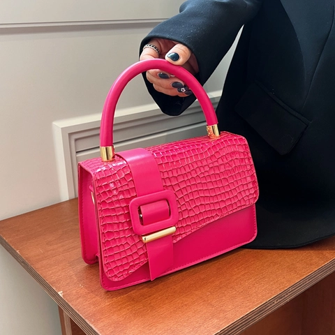 Women Crocodile Pattern PU Leather Handbag Large Square Buckle Shoulder Crossbody Bag With Gold Hardware Elegant Trendy