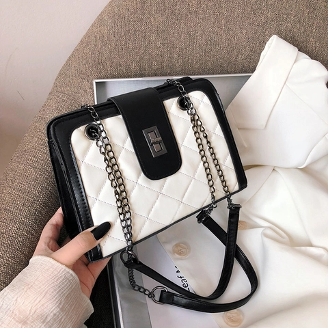 Borsa A Spalla Trapuntata A Rombi Da Donna In Pelle PU Borsa Messenger Elegante Retrò Con Tracolla A Catena In Metallo