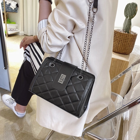 Borsa A Spalla Trapuntata A Rombi Da Donna In Pelle PU Borsa Messenger Elegante Retrò Con Tracolla A Catena In Metallo