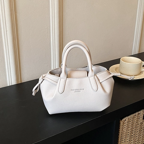 Women Litchi Grain PU Leather Handbag Shoulder Crossbody Bag Fashion Commuter Bag With Drawstring Decoration