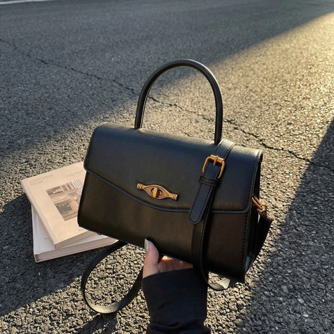 Vintage PU Leren Handtas Voor Dames Met Retro Sluiting En Verstelbare Riem Elegante Crossbody Tas
