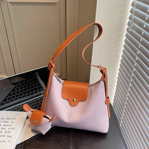 Minimalist Underarm Shoulder Bag With Mini Hanging Purse Cloth Canvas And PU Leather Large Capacity Commuter Crossbody Bag Women