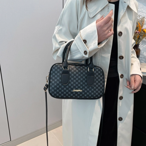 Borsa Boston Vintage Con Stampa Geometrica Da Donna In Pelle PU Borsa A Mano Tracolla Casual Urbana Elegante