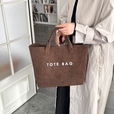 Bolso Tote Mujer Urbano Simple Gran Capacidad Textura Gamuza Estampado Letras Bolso Mano Conmutar Bolso Hombro