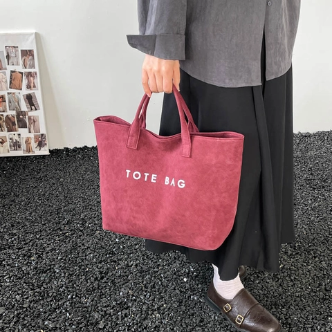 Bolso Tote Mujer Urbano Simple Gran Capacidad Textura Gamuza Estampado Letras Bolso Mano Conmutar Bolso Hombro