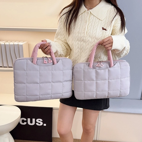 Borsa Per Laptop In Nylon Trapuntato Manico Imbottito A Contrasto Custodia Protettiva Per Computer Donna Viaggio Ufficio