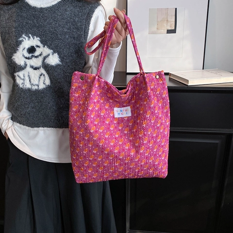 Sac Tote Imprimé Floral Grande Capacité Texture Seersucker Sac À Main Épaule Style Coréen Décontracté Femmes