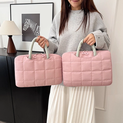 Borsa Per Laptop In Nylon Trapuntato Manico Imbottito A Contrasto Custodia Protettiva Per Computer Donna Viaggio Ufficio