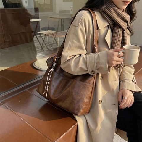 Borsa Tote Grande In Pelle PU Vintage Da Donna Con Ciondolo Mini Borsa Stile Urbano Retrò Borsa A Spalla