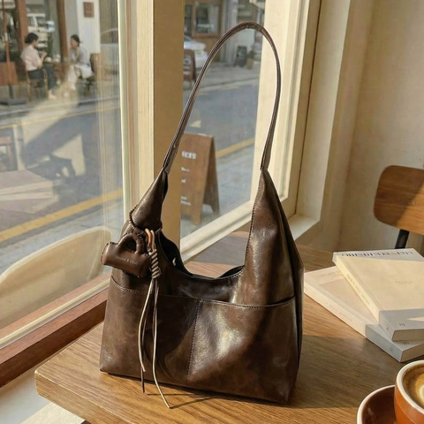 Borsa Tote Grande In Pelle PU Vintage Da Donna Con Ciondolo Mini Borsa Stile Urbano Retrò Borsa A Spalla