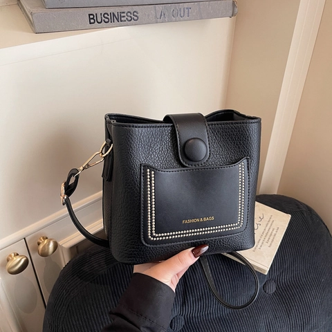 Borsa A Secchiello Vintage Pelle PU Tela Borsa A Tracolla Per Donna Casual Quotidiano Pendolare Decorazione Borchie