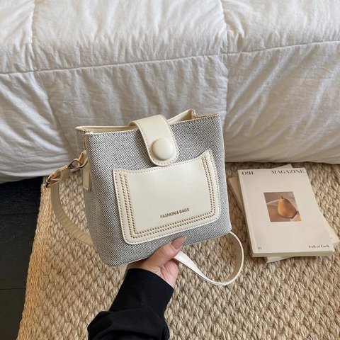 Borsa A Secchiello Vintage Pelle PU Tela Borsa A Tracolla Per Donna Casual Quotidiano Pendolare Decorazione Borchie