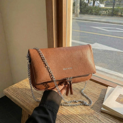 Modische Damen Schulter Umhängetasche Lychee Textur PU Leder Silberne Kette Doppel Reißverschluss Quasten