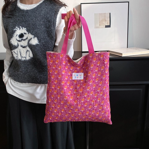 Women Quilted Tote Bag Floral Print Large Capacity Polyester Shoulder Bag Seersucker Bubble Fabric Casual Retro Handbag