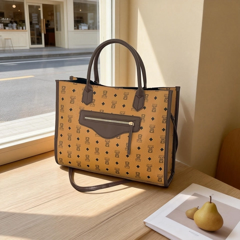 Chique Tote Tas Met Cartoon Beer Print Grote Capaciteit PU Leer Schoudertas Met Ritsvak Aan De Voorzijde Voor Dames