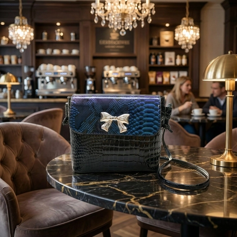 Borsa Tracolla Donna Pelle PU Motivo Coccodrillo Stampa Zebra Patchwork Fibbia Fiocco Metallo Moda Piccola Borsa Quadrata A Patta