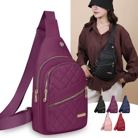 Borsa Da Petto In Nylon Trapuntata Da Donna Motivo A Rombi Tasche Multiple Con Cerniera Tracolla Con Foro Per Auricolari