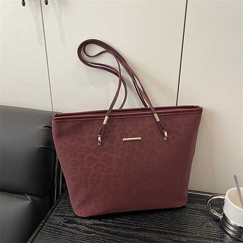 Leopard Print Tote Bag For Women Vintage Matte PU Leather Large Capacity Shoulder Bag With Gold Hardware Underarm Bag