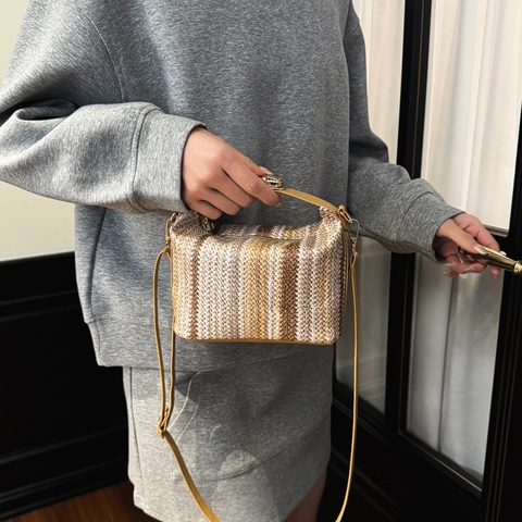 Borsa A Tracolla In Paglia Intrecciata Da Donna Righe Verticali Colore A Contrasto Borsa A Mano Con Tracolla Rimovibile In Pelle PU Estate Spiaggia