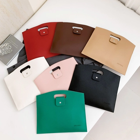 Damen Minimalistische PU Leder Handtasche Große Litschi Struktur Clutch Tasche Pendler Tablet Hülle Dokumentenmappe Aktentasche