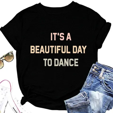 Women Cotton Blend T-Shirt Short Sleeve Round Neck Graphic Letter Print Casual Loose Fit Summer Top Comfortable Apparel