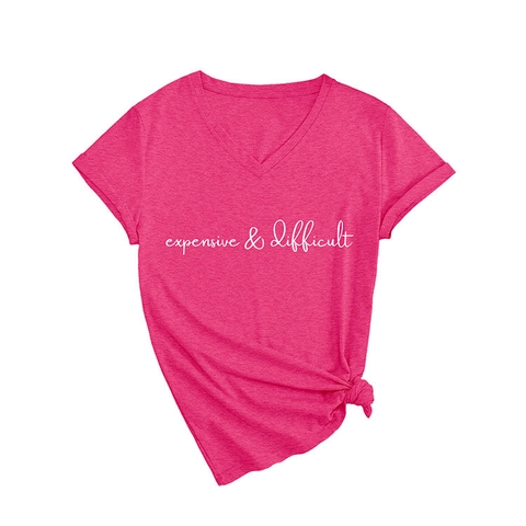 Maglietta Da Donna Con Scollo A V Misto Cotone Grafica Stampa Lettere Manica Corta Top Estivo Casual Largo