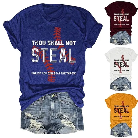 Women's T-Shirt Short Sleeve Round Neck Cotton Blend Baseball Printed Graphic Slogan Casual Vintage American Style Tops