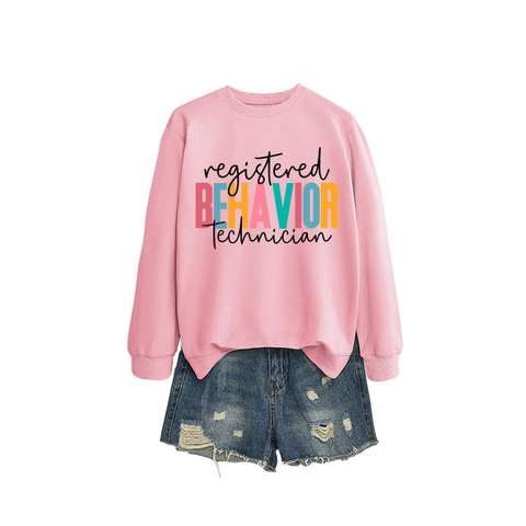 Felpa Donna Girocollo Registered Behavior Technician Slogan Maniche Lunghe Casual Misto Cotone Pullover