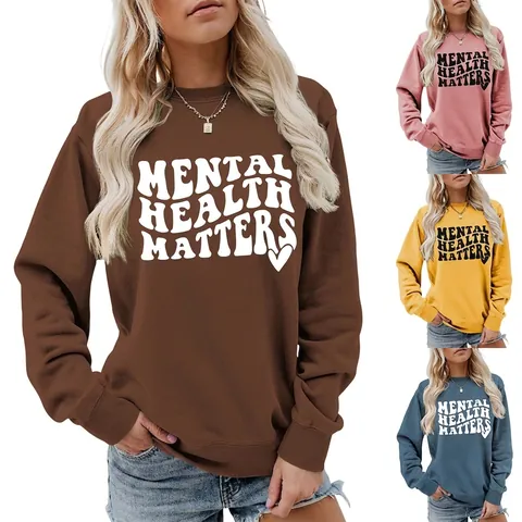 Mental Health Matters Sweatshirt Baumwolle Polyester Rundhalsausschnitt Langarm Casual Pullover Ästhetik Damen Oberteil