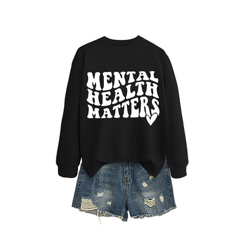Mental Health Matters Sweatshirt Baumwolle Polyester Rundhalsausschnitt Langarm Casual Pullover Ästhetik Damen Oberteil