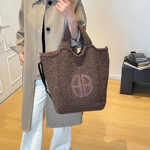 Borsa Tote Peluche Finta Lana Agnello Grande Capacità Tracolla Casual Minimalista Morbida Inverno Borsa Mano Spalla Donne