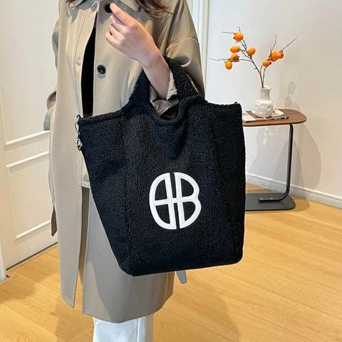 Borsa Tote Peluche Finta Lana Agnello Grande Capacità Tracolla Casual Minimalista Morbida Inverno Borsa Mano Spalla Donne