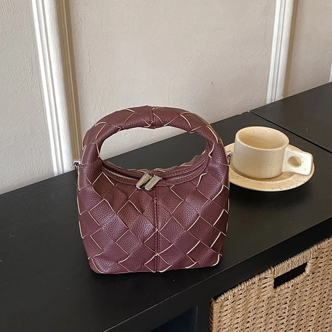 Woven PU Leather Hobo Handbag Checkerboard Crossbody Bag Women Niche Minimalist