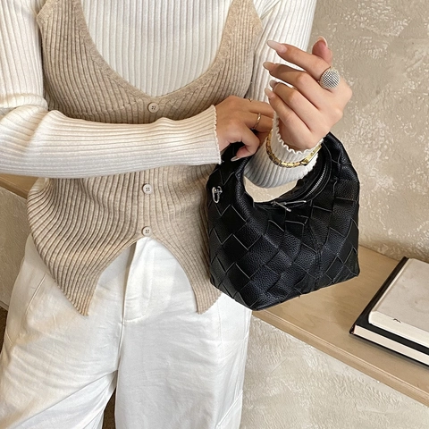 Woven PU Leather Hobo Handbag Checkerboard Crossbody Bag Women Niche Minimalist