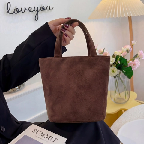 Minimalist Faux Suede Tote Bag Large Capacity Solid Color Elegant Women Handbag For Office College Daily Use