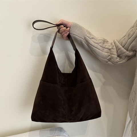 Grand Sac Fourre-Tout Pour Femme Similicuir Suédé Sac Hobo Grande Capacité Boucle Magnétique Poches Extérieures Style Commuter