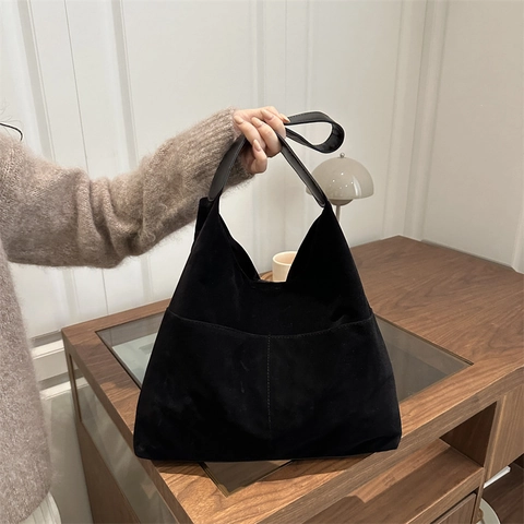 Borsa A Spalla Hobo Texture Scamosciata Grande Capacità Retro Minimalista Tote Versatile Stile Casual Quotidiano Donne