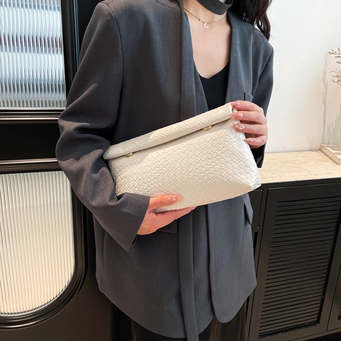 Woven Pattern Clutch Bag Women PU Leather Envelope Crossbody Handbag Minimalist Trendy Commute Street Fashion Bag