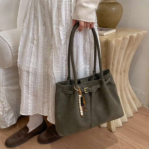 Vintage Tragetasche Mattes PU Leder Große Kapazität Schultertasche Minimalistische Retro Pendler Handtasche Damen