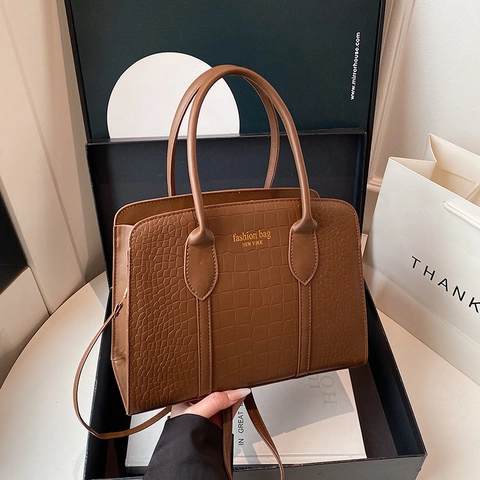 Bolso De Mano Con Patrón De Cocodrilo Cuero PU Gran Capacidad Asa Superior Bolso Bandolera Para Mujer Moda Retro Urbano