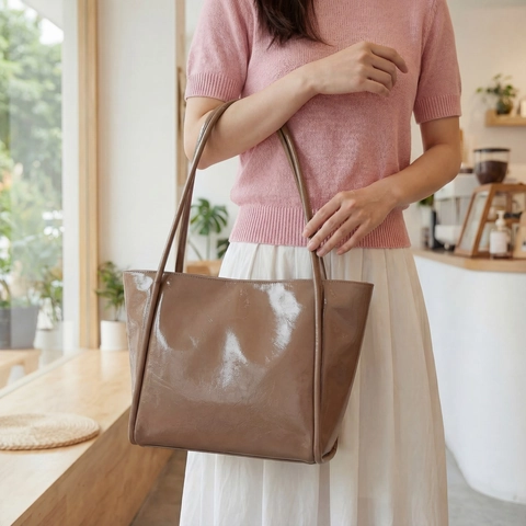 Große Damen Tragetasche Aus Glänzendem PU Leder Mit Lackfinish Schultertasche Für Den Täglichen Weg Zur Arbeit