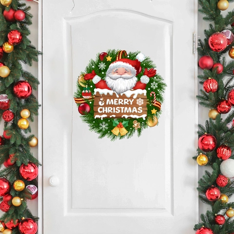 Christmas Santa Claus Wreath Bell Window Cling PVC Static Decorative Sticker For Glass Door Home Holiday Decor