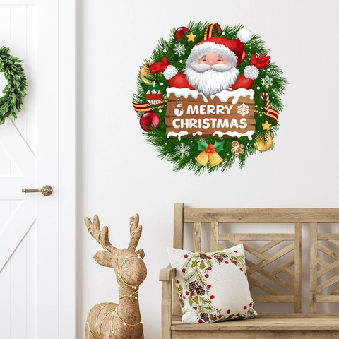 Christmas Santa Claus Wreath Bell Window Cling PVC Static Decorative Sticker For Glass Door Home Holiday Decor