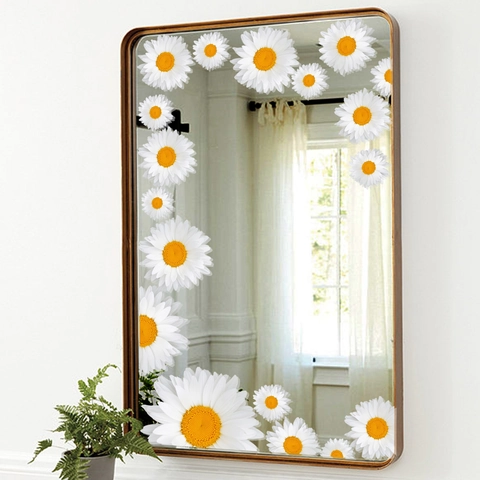 Daisy Wall Stickers PVC White Flower Decals Self Adhesive For Mirror Window Glass Home Decoration Fresh Floral Style