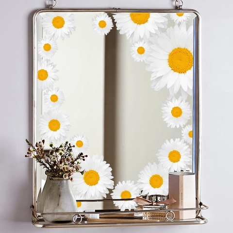 Adesivi per Finestre Margherita Bianca in PVC Autoadesivi Decalcomanie da Parete Floreali per Specchio Casa Impermeabili