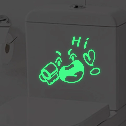 Adesivo Per Toilette Con Espressione Cartoon Luminoso PVC Fluorescente Decorazione Murale Bagno Impermeabile Rimovibile