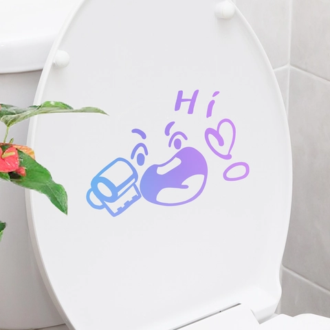 Adesivo Per Toilette Con Espressione Cartoon Luminoso PVC Fluorescente Decorazione Murale Bagno Impermeabile Rimovibile