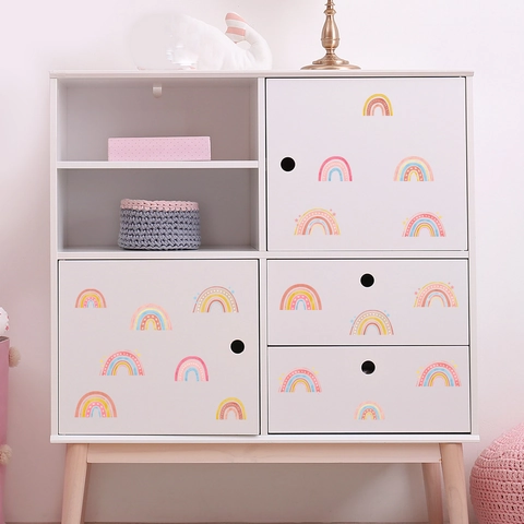 Stickers Muraux Arc-En-Ciel PVC Autocollant Macaron Étoiles Cœurs Colorés Chambre Enfants Crèche Décoration Maison Moderne